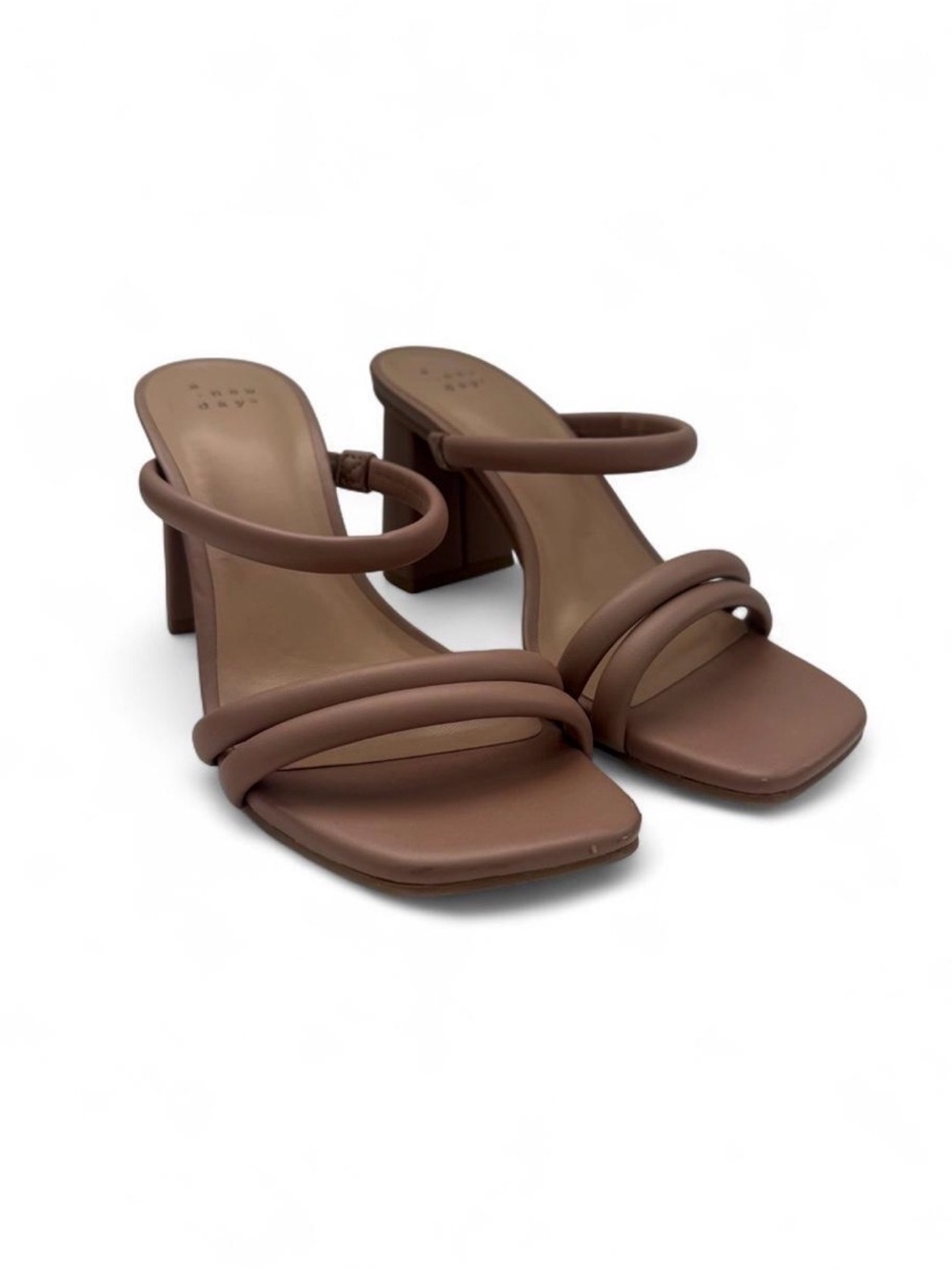 a new day Brown Triple-Strap Block Heel Sandals